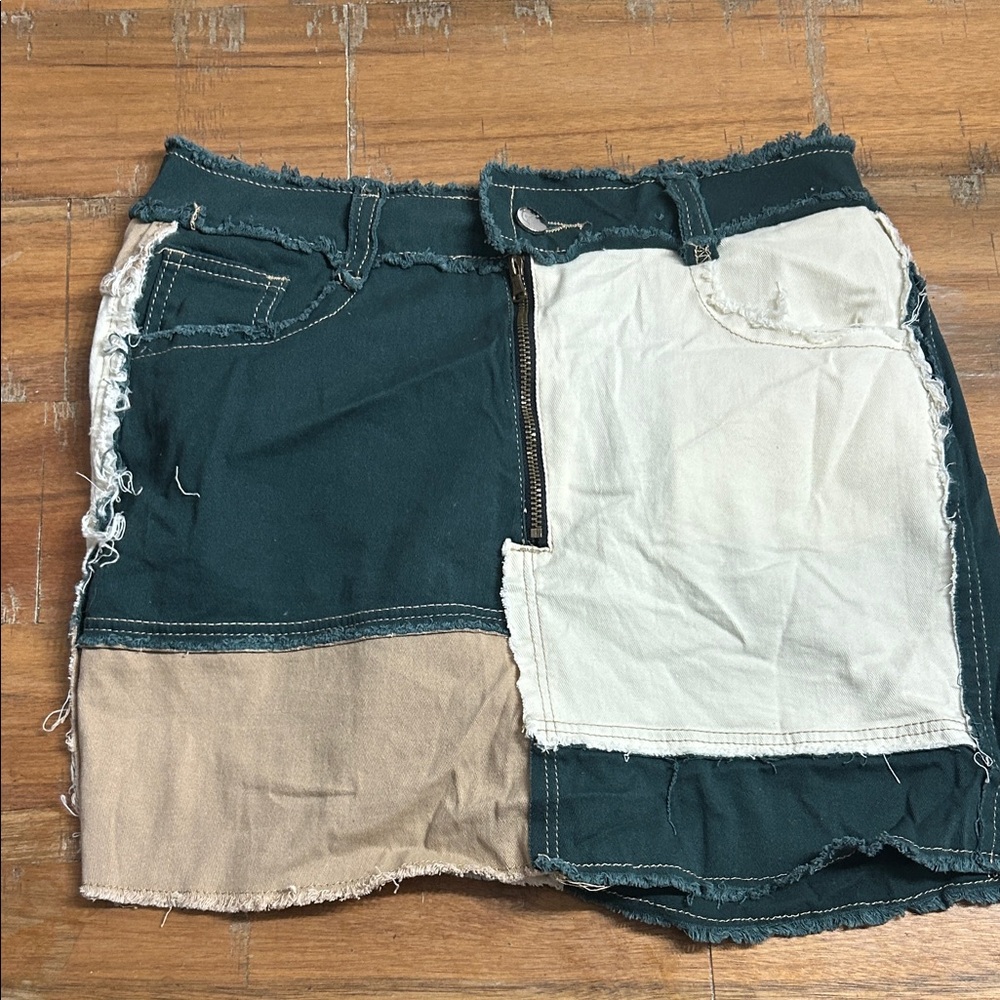 Patchwork Denim Mini Skirt